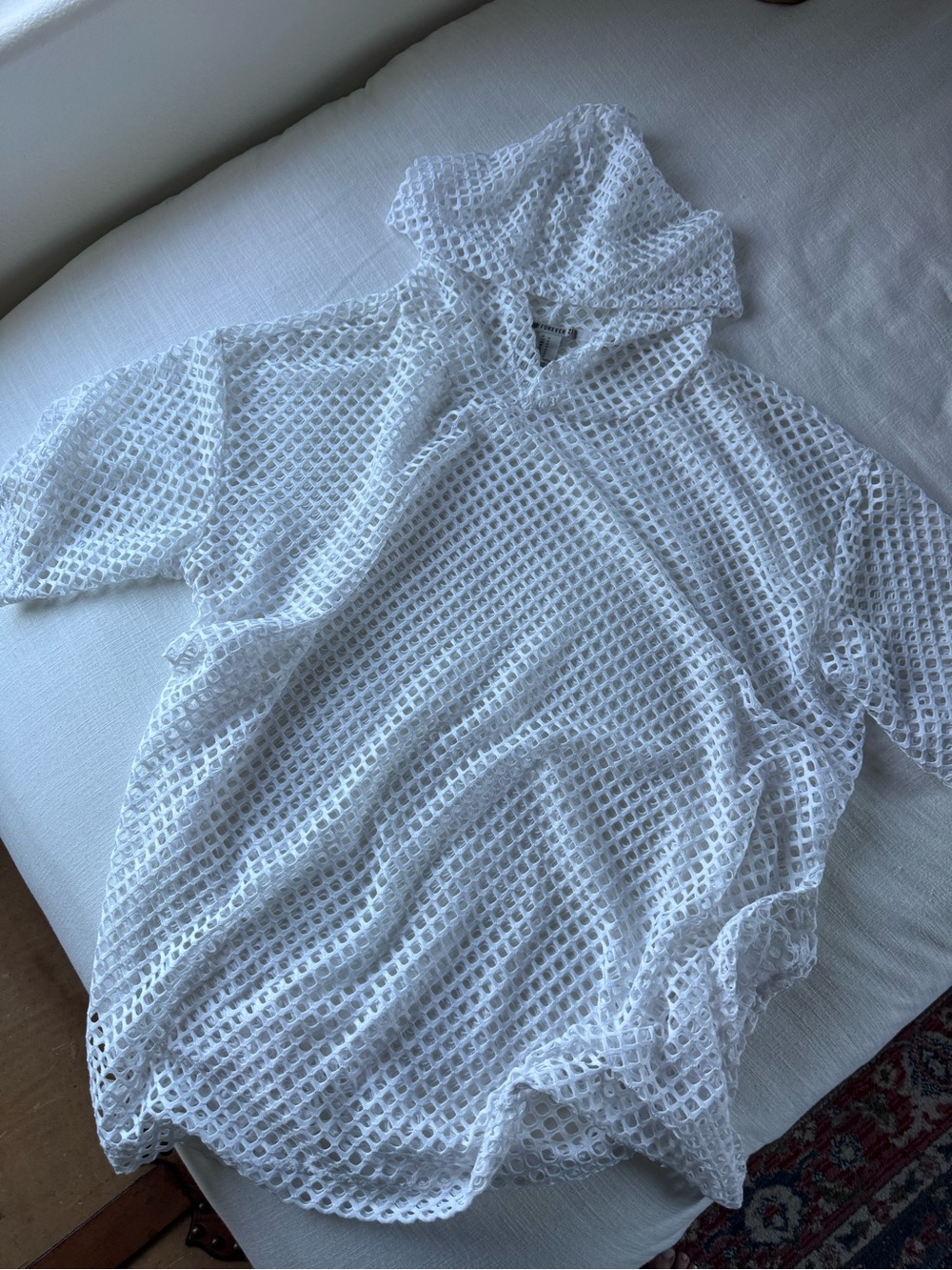 Forever 21 White Open-Knit Hooded Cover-Up